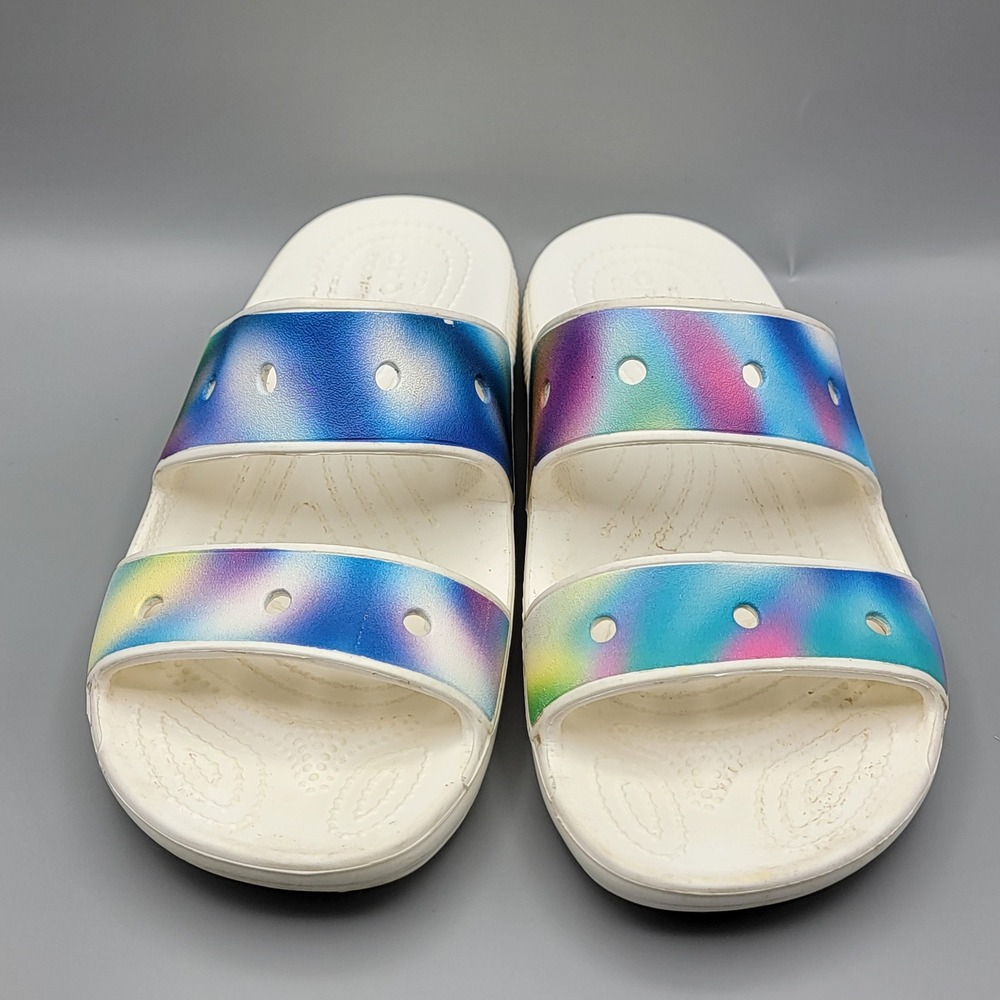 Crocs Classic Sandal Iridescent Rainbow White Slides Mens 5 Womens 7 - Picture 2 of 7